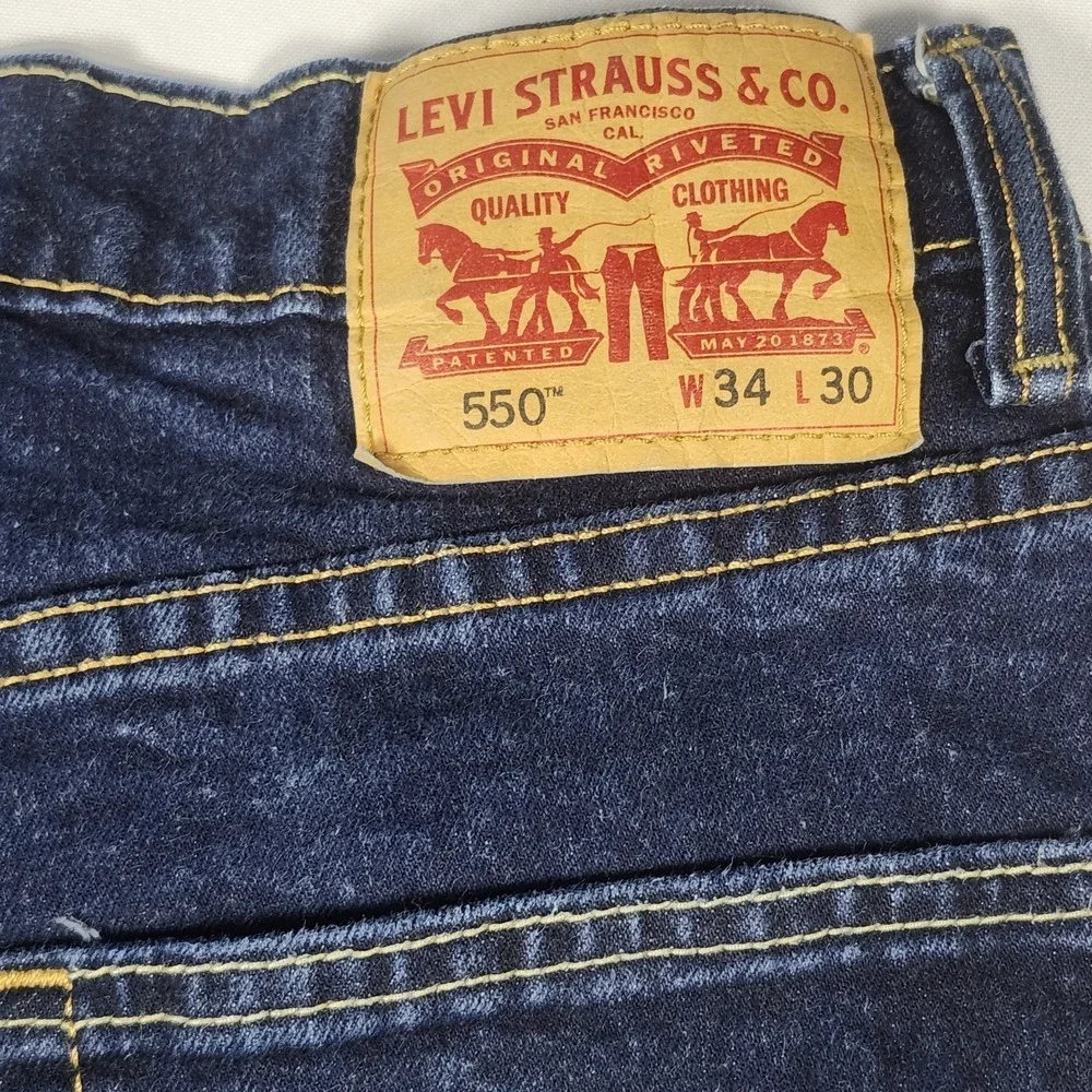 Levis‎ 550 Jeans Mens 34x30 Blue Dark Wash Relaxed Fit Taper Classic Denmin